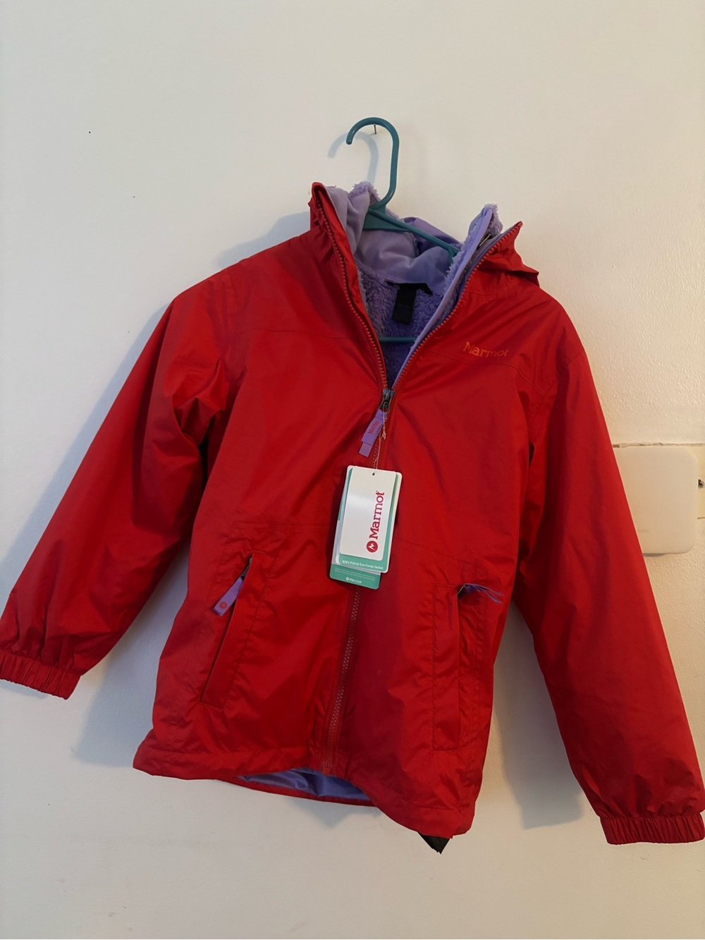 Marmot Kids Red Rain Jacket with Purple Removable Jacket NWT